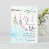 Boho Aquarell-lädt Stammes- Feder-Babyparty ein Einladung (Stehend Vorderseite)