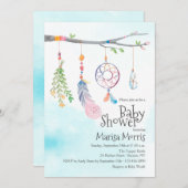 Boho Aquarell-lädt Stammes- Feder-Babyparty ein Einladung (Vorne/Hinten)