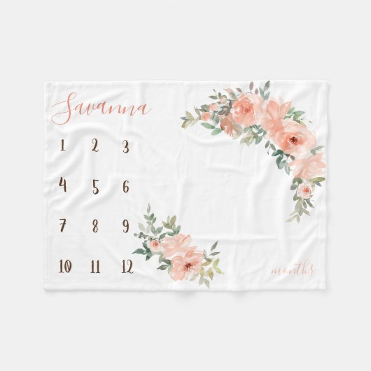 Boho Aquarell Meilenstein Foto Requip Fleecedecke (Vorderseite (Horizontal))