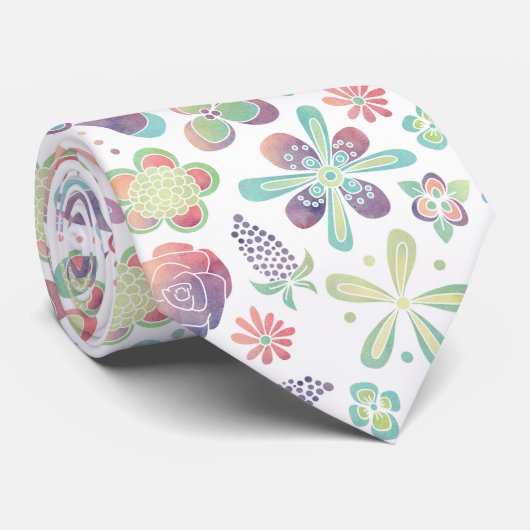 Boho Aquarell mit Blumen Krawatte (Gerollt)