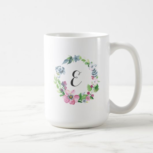 Boho Aquarell mit Blumen u. Monogramm des Kaffeetasse (Rechts)