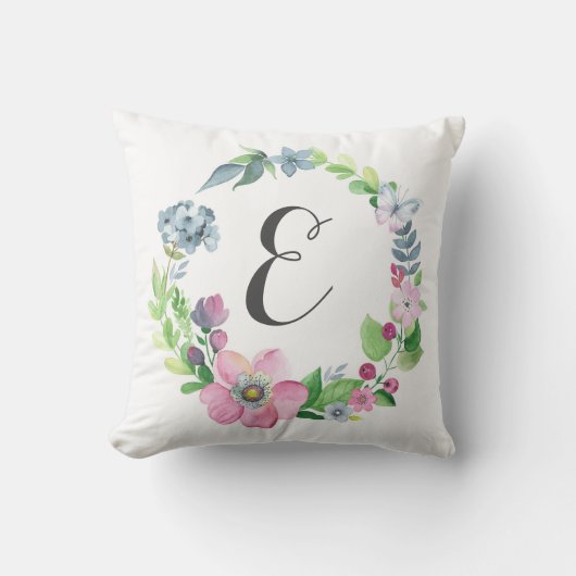 Boho Aquarell mit Blumen u. Monogramm des Kissen (Vorderseite)