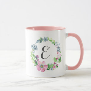 Boho Aquarell mit Blumen u. Monogramm des Tasse