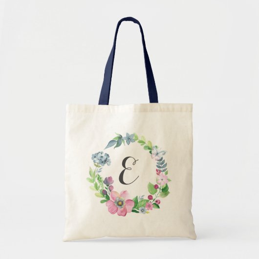 Boho Aquarell mit Blumen u. Monogramm des Tragetasche (Vorne)