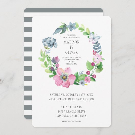 Boho Aquarell mit Blumen u. Schmetterling Wedding Einladung (Vorne/Hinten)