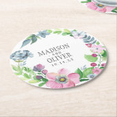 Boho Aquarell mit Blumen u. Schmetterling Wedding Runder Pappuntersetzer (Angewinkelt)