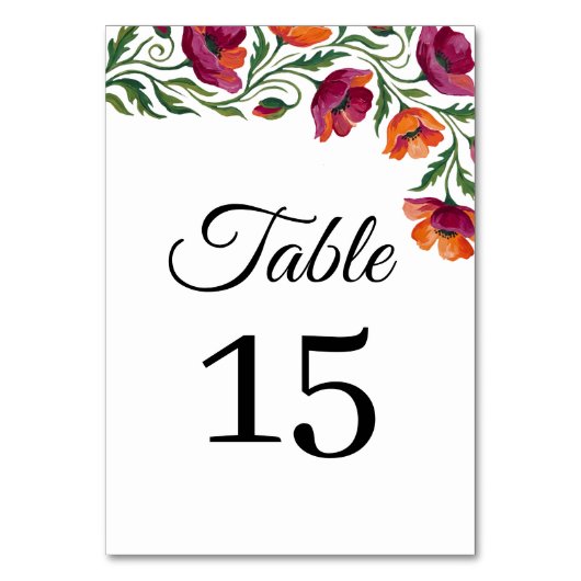 Boho-Aquarell-Mohn-Blumen-Hochzeit-Tischnummer Tischnummer (Vorderseite)