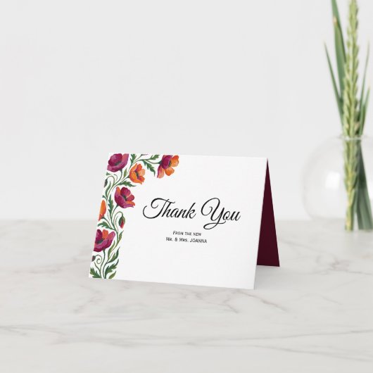 Boho-Aquarell-Mohn-Blumen-Hochzeits-Dankeskarten Dankeskarte (Vorderseite)