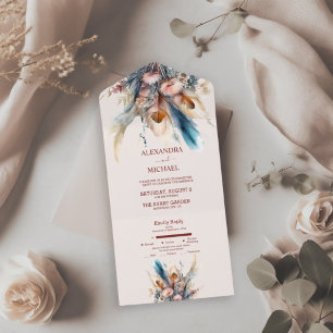 Boho-Aquarell-Pampasgras-Hochzeit All In One Einladung