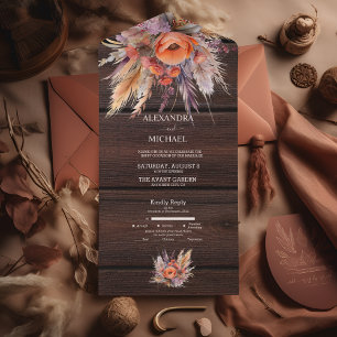 Boho-Aquarell-Pampasgras-Hochzeit All In One Einladung