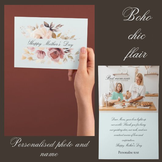 Boho Aquarell personalisiertes Foto Muttertag Karte