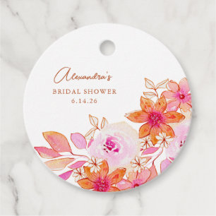 Boho-Aquarell-Rosa-Orange-Blumen-Brautparty Geschenkanhänger