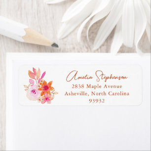 Boho-Aquarell-Rosa-Orange-Blumen-Rücksendeadresse