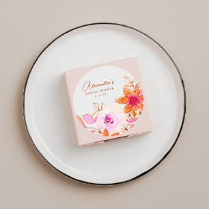 Boho-Aquarell-Rosa-Orangen-Blumen-Braut-Party Runder Aufkleber