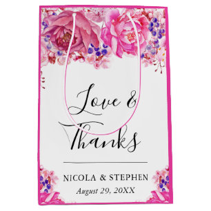 Boho-Aquarell-Rosa-Rosen-Hochzeit Mittlere Geschenktüte