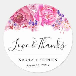 Boho-Aquarell-Rosa-Rosen-Hochzeit Runder Aufkleber