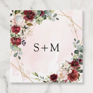 Boho Aquarell-rote Rosen Monogramm-Initialen Geschenkanhänger