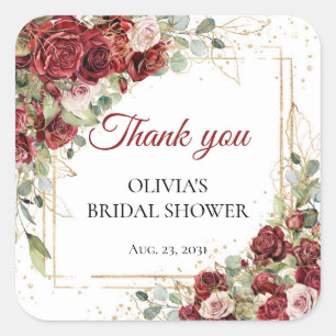 Boho-Aquarell rote und rosa Rosen Brautparty Quadratischer Aufkleber