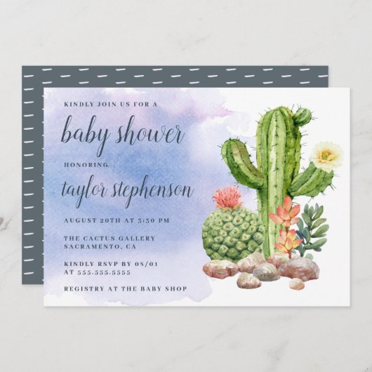 Boho Aquarell-saftige Kaktus-Babyparty Einladung (Vorne/Hinten)