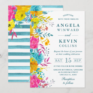 Boho-Aquarell-Sommerblumen-Hochzeit Einladung