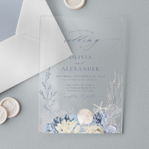 Boho-Aquarell-Strand Elegantes Blaues Hochzeit Acryleinladungen