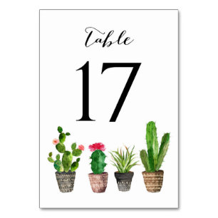 Boho-Aquarell-Sukkulenten-Tischnummernkarte 17 Tischnummer