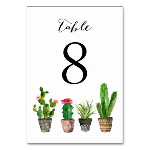 Boho-Aquarell-Sukkulenten-Tischnummernkarte 8 Tischnummer