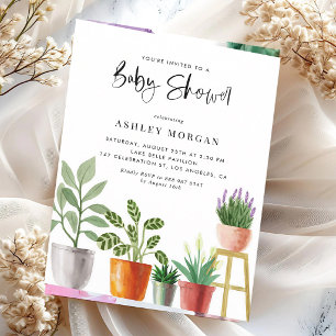 Boho-Aquarell-Topfpflanzen-Baby-Party Einladung