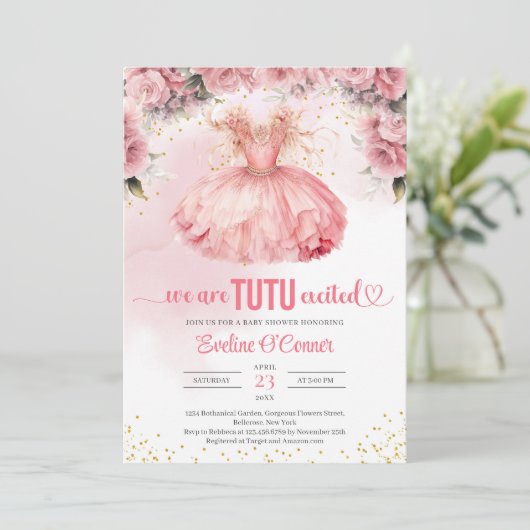 Boho Aquarell Tutu Kleidermädchen Kinderdusche Ein Einladung (Stehend Vorderseite)