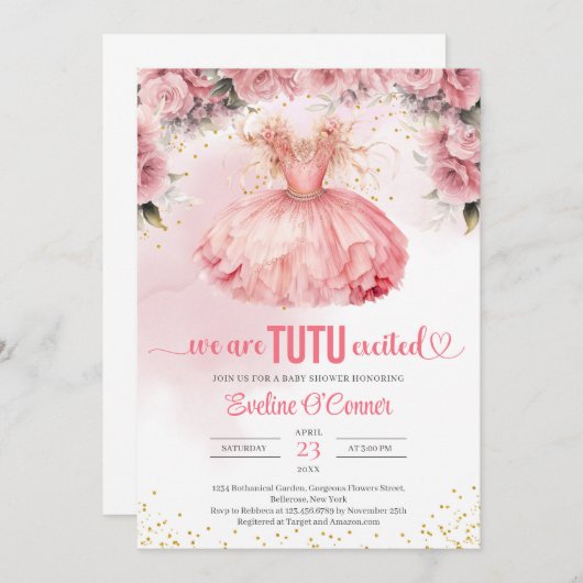 Boho Aquarell Tutu Kleidermädchen Kinderdusche Ein Einladung (Vorne/Hinten)