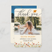 Boho Aquarell Wildblume Abschluss 2 Fotos Dankeskarte (Vorne/Hinten)