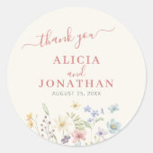 Boho Aquarell Wildblume Hochzeit Runder Aufkleber (Vorderseite)