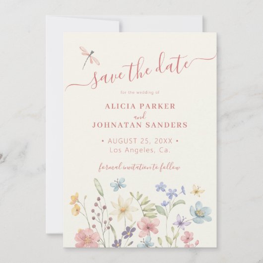 Boho Aquarell Wildblume Hochzeit Save The Date (Vorderseite)