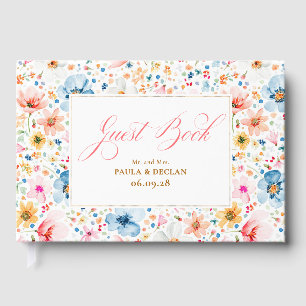 Boho-Aquarell-Wildblumen Elegante Hochzeit Gästebuch