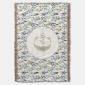 Boho-Aquarell-Wildblumen-Muster-Monogramm-Name Decke (Vorderseite Vertikal)