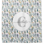 Boho-Aquarell-Wildblumen-Muster-Monogramm-Name Duschvorhang (Vorderseite)