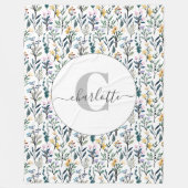 Boho-Aquarell-Wildblumen-Muster-Monogramm-Name Fleecedecke (Vorderseite)