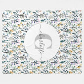 Boho-Aquarell-Wildblumen-Muster-Monogramm-Name Fleecedecke (Vorderseite (Horizontal))
