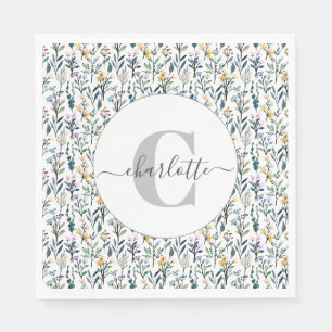 Boho-Aquarell-Wildblumen-Muster-Monogramm-Name  Serviette