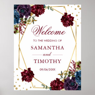 Boho-Aquarell-Winterblumen-Goldrahmen-Hochzeit Poster