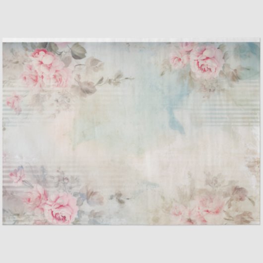 Boho Aquarellblau Rose Rose Rose Chic Blau Seidenpapier (Vorderseite)