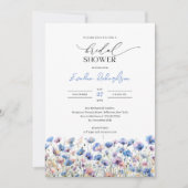 Boho Aquarellblau und lila Wildblumen Einladung (Vorderseite)