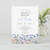 Boho Aquarellblau und lila Wildblumen Einladung (Stehend Vorderseite)