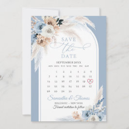 Boho Aquarellblau und Rost tropischer Bogen Save The Date