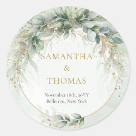 Boho Aquarellfarbe Eukalyptus Goldrahmen Sticker