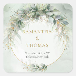 Boho Aquarellfarbe Eukalyptus Goldrahmen Sticker