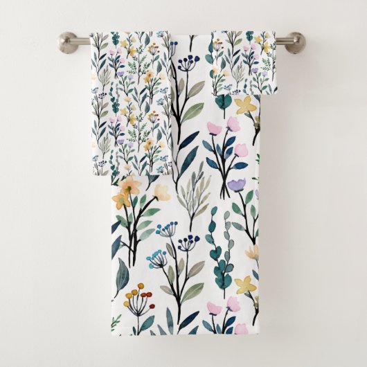 Boho Aquarellfarben-Wildblumen Malmuster Badhandtuch Set (Insitu)