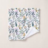 Boho Aquarellfarben-Wildblumen Malmuster Badhandtuch Set (Waschlappen)