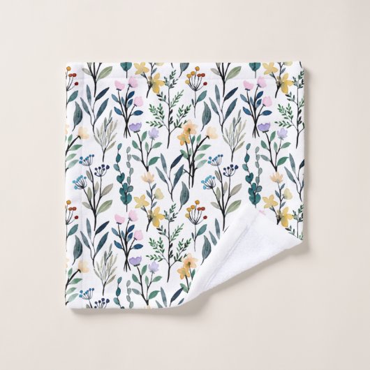 Boho Aquarellfarben-Wildblumen Malmuster Badhandtuch Set (Waschlappen)