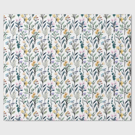 Boho Aquarellfarben-Wildblumen Malmuster Geschenkpapier (Flach)